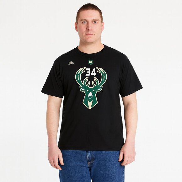 Adidas Black Jersey T-Shirt Antetokounmpo Number 34 Size Large - Picture 1 of 5